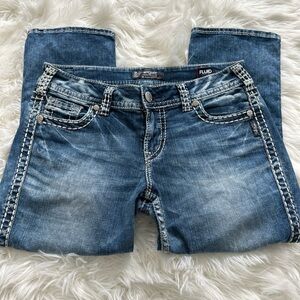 Silver crop Blue Boot Cut Jeans with Subtle Fading